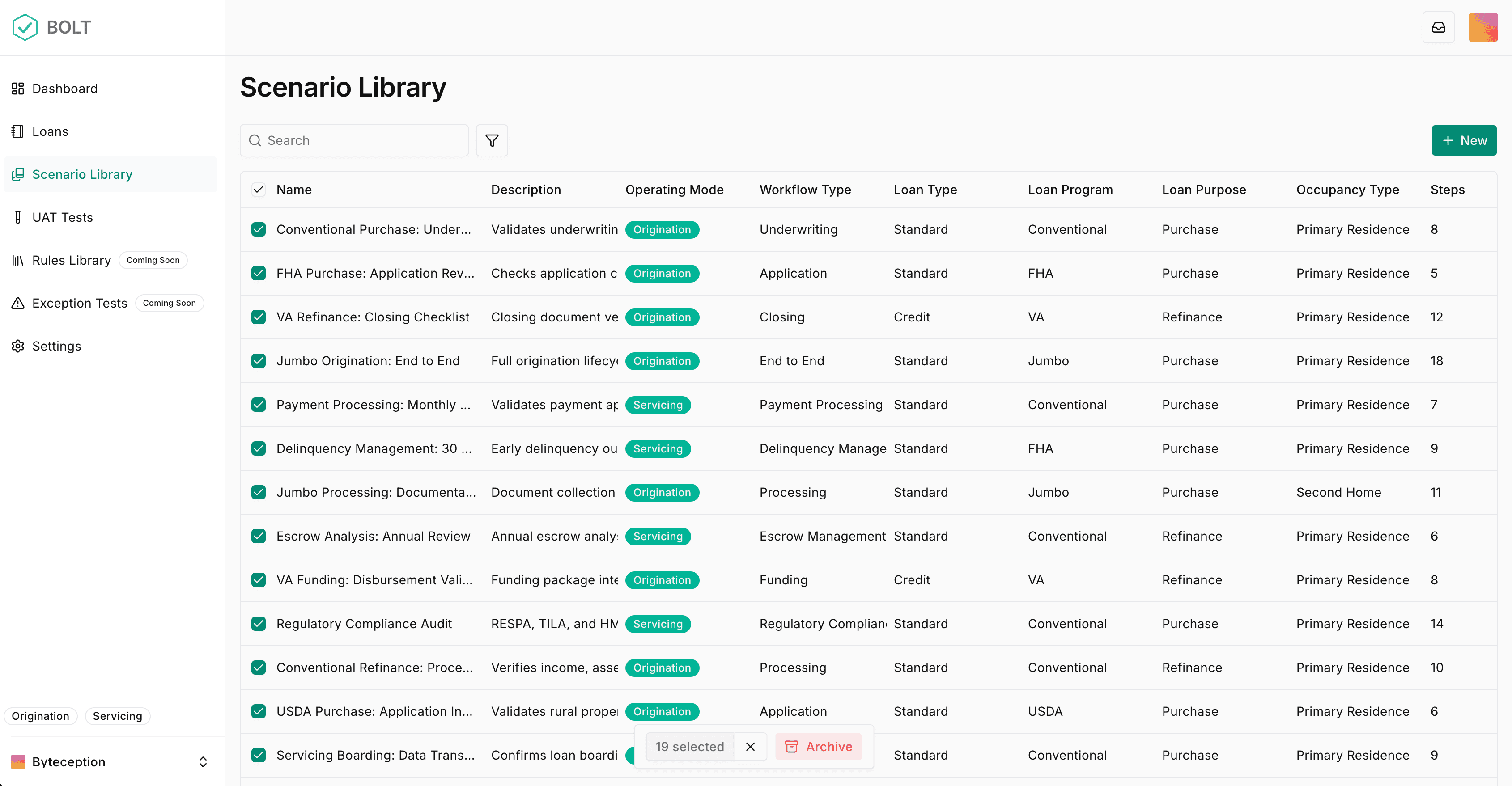 Scenario library table