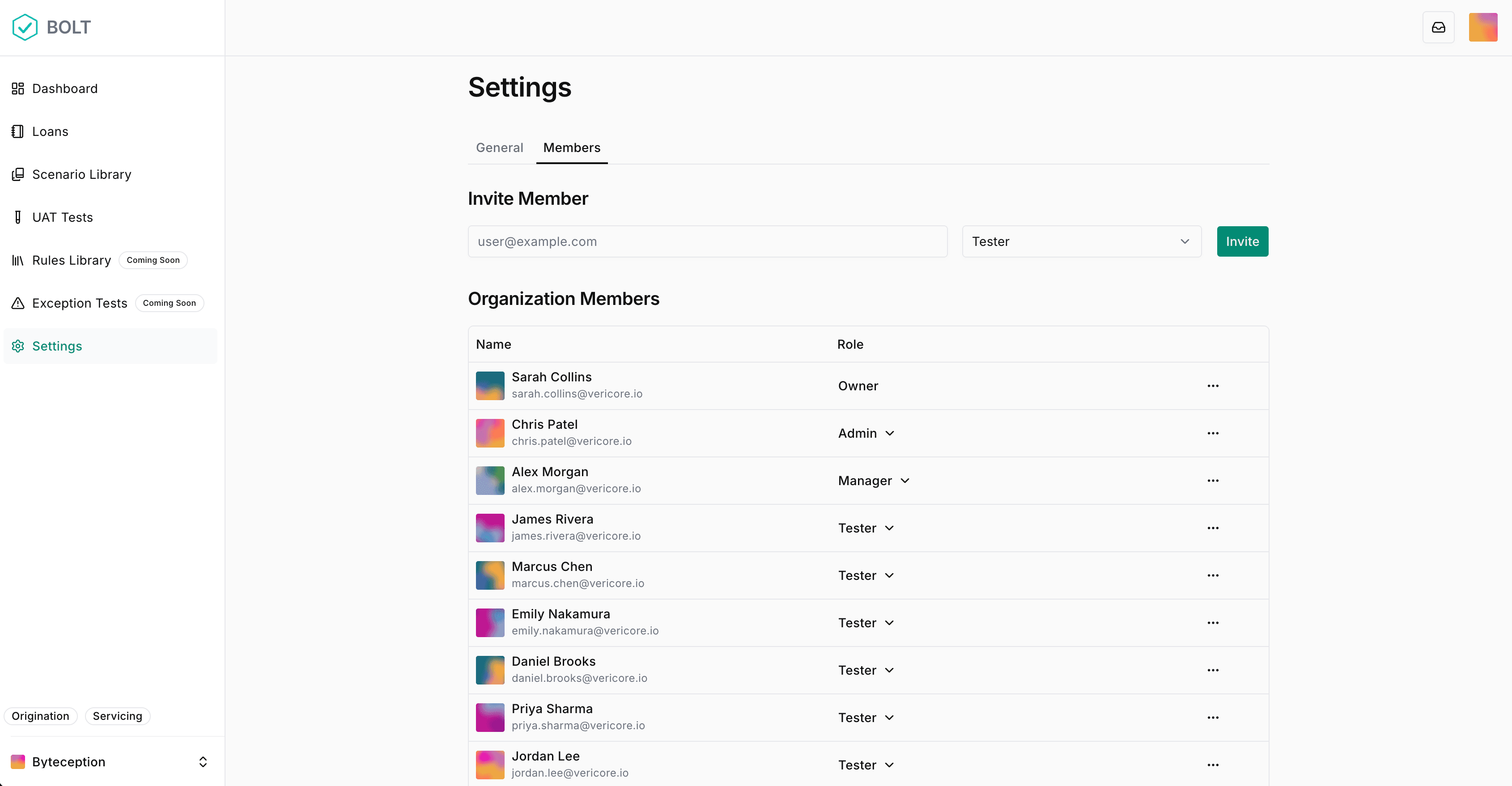 Organization members settings