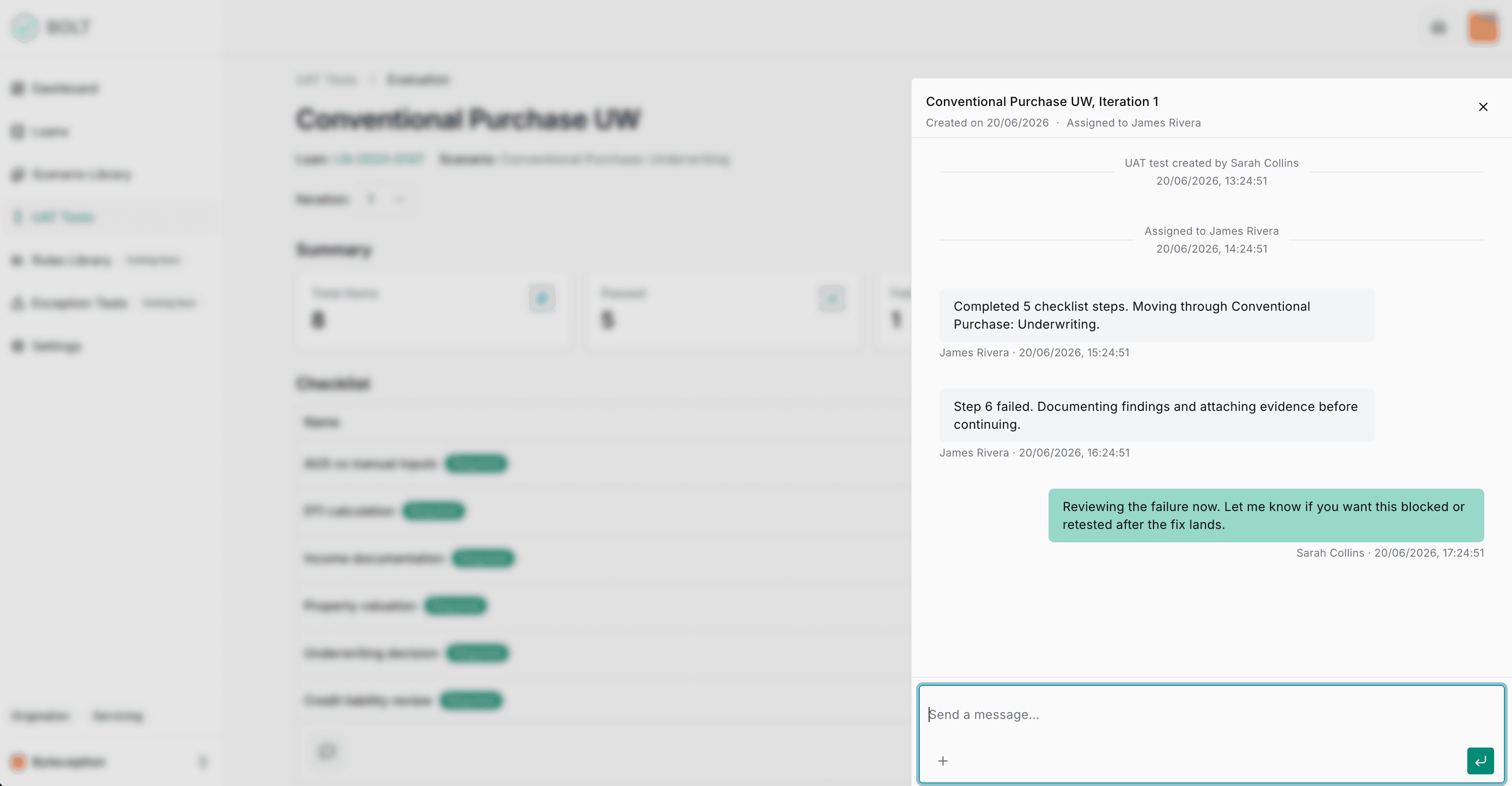 UAT test in progress